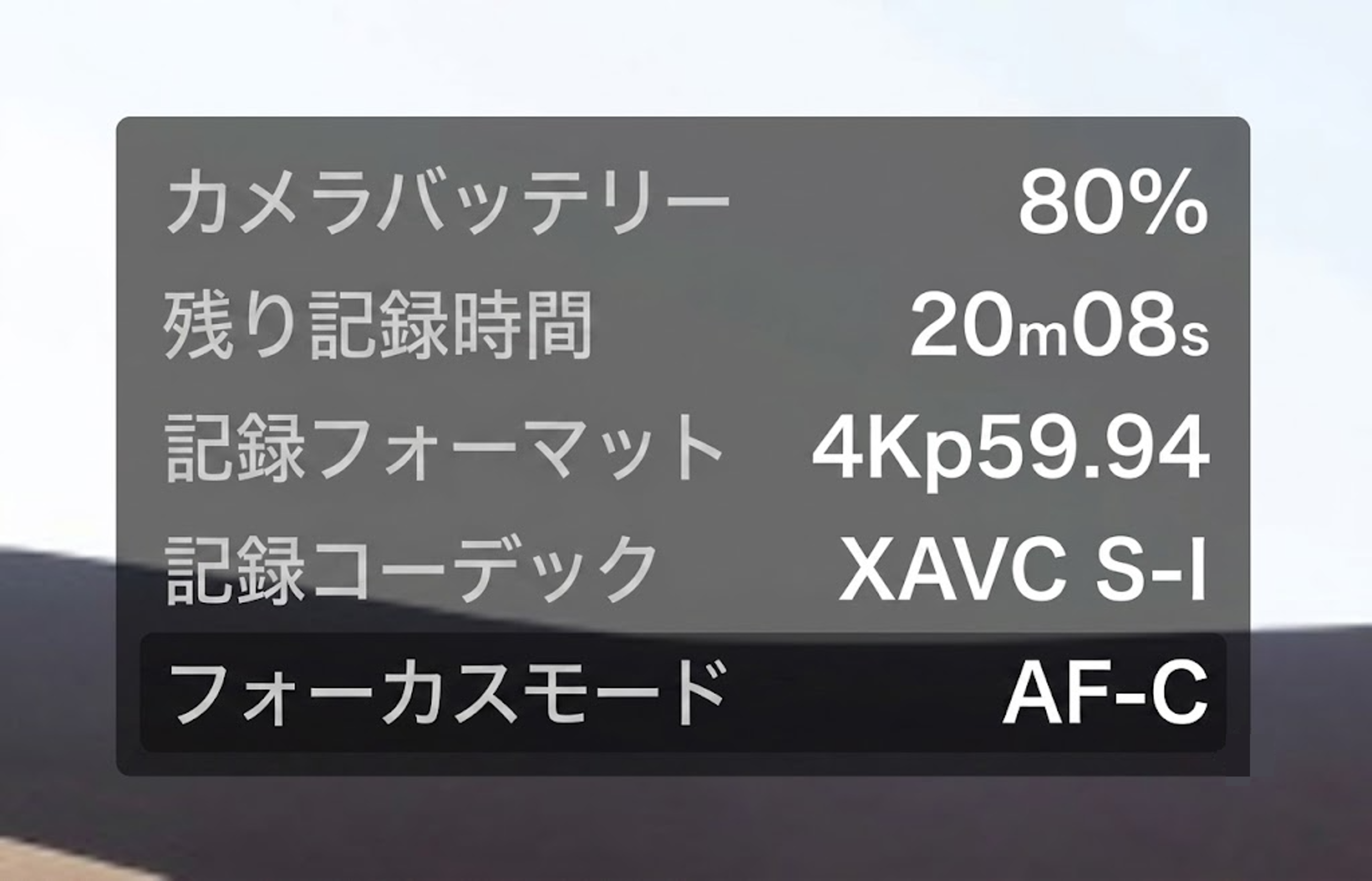 カメラステータス機能の表示設定